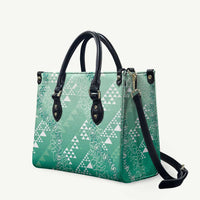 Hawaii Jade Green Kapa Leather Bag Vintage 'Ohe Kāpala Motifs Mix Plumeria Leis LT7 Jade Green - Polynesian Pride