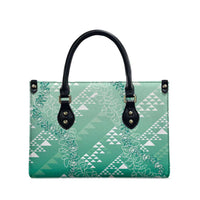 Hawaii Jade Green Kapa Leather Bag Vintage 'Ohe Kāpala Motifs Mix Plumeria Leis LT7 - Polynesian Pride