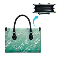 Hawaii Jade Green Kapa Leather Bag Vintage 'Ohe Kāpala Motifs Mix Plumeria Leis LT7 - Polynesian Pride