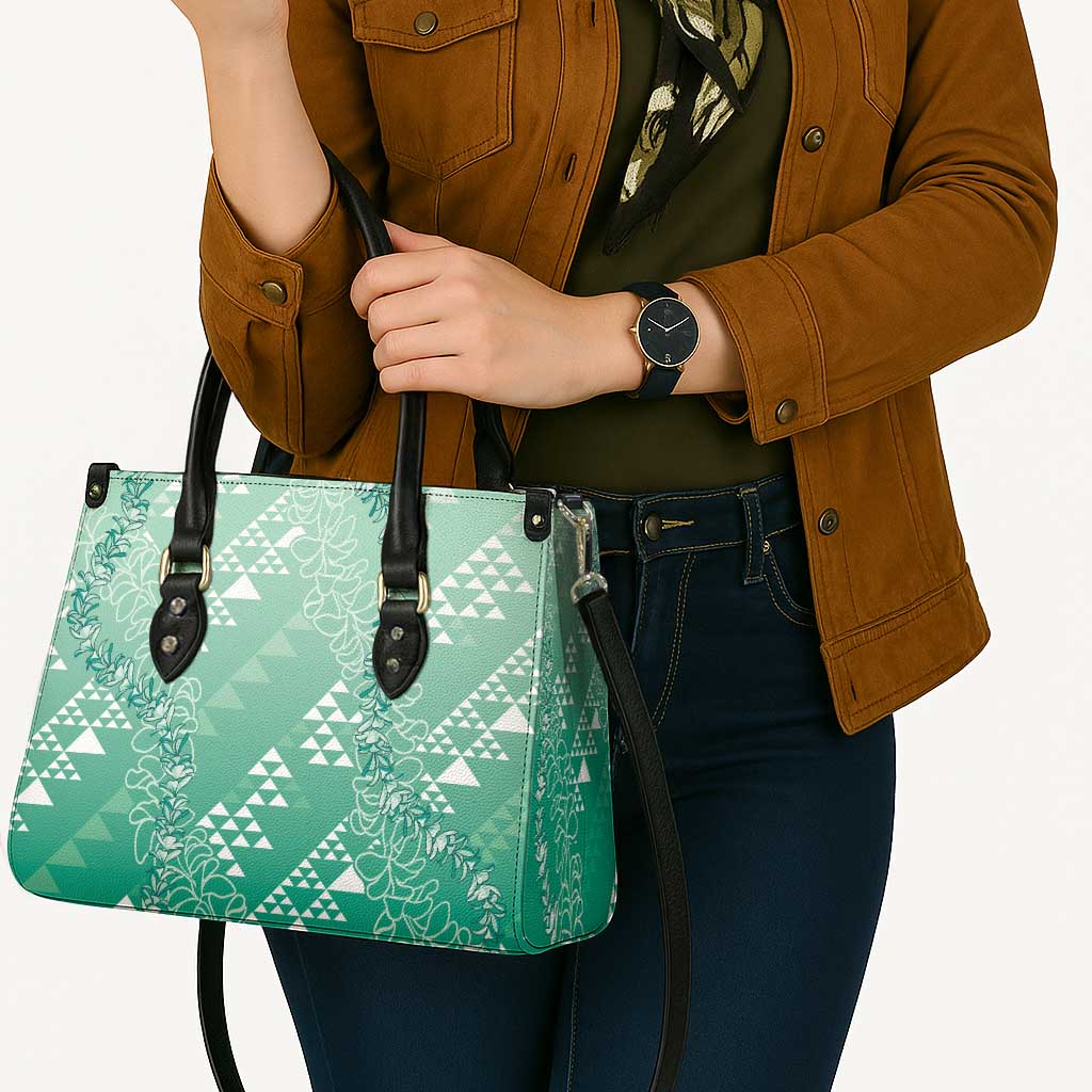 Hawaii Jade Green Kapa Leather Bag Vintage 'Ohe Kāpala Motifs Mix Plumeria Leis LT7 - Polynesian Pride