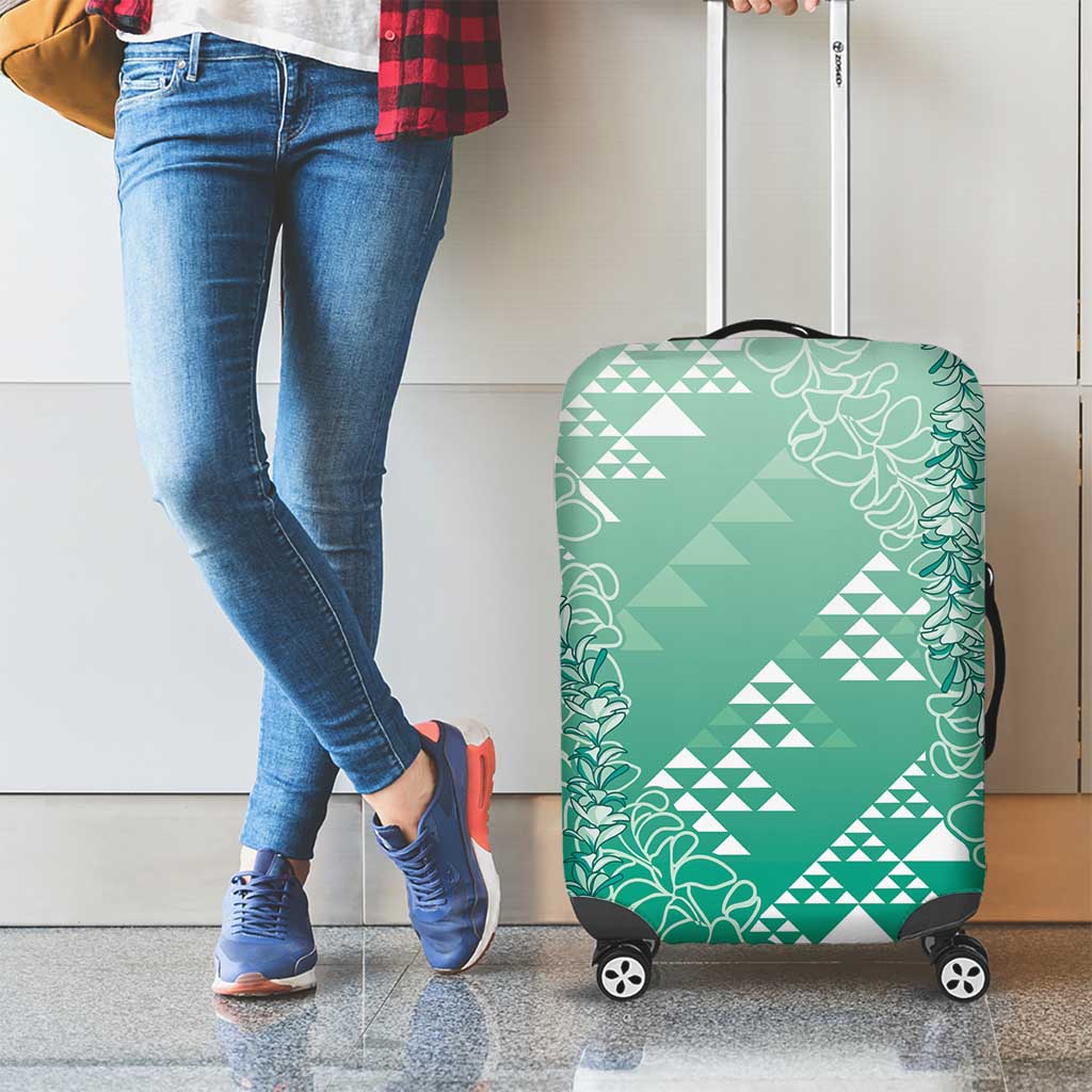 Hawaii Jade Green Kapa Luggage Cover Vintage 'Ohe Kāpala Motifs Mix Plumeria Leis