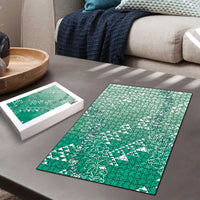 Hawaii Jade Green Kapa Puzzle Vintage 'Ohe Kāpala Motifs Mix Plumeria Leis