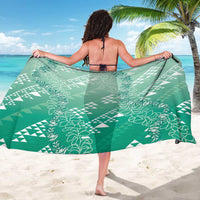 Hawaii Jade Green Kapa Sarong Vintage 'Ohe Kāpala Motifs Mix Plumeria Leis
