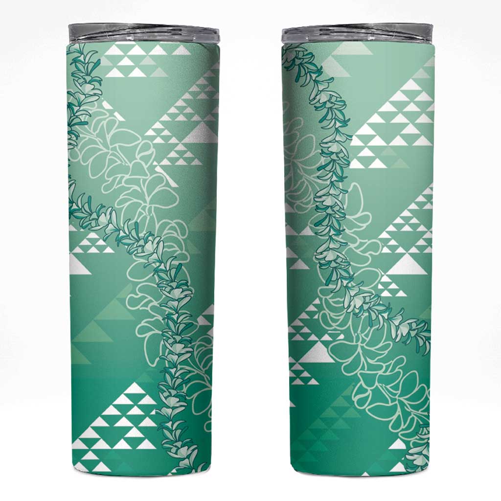 Hawaii Jade Green Kapa Skinny Tumbler Vintage 'Ohe Kāpala Motifs Mix Plumeria Leis LT7 Jade Green - Polynesian Pride