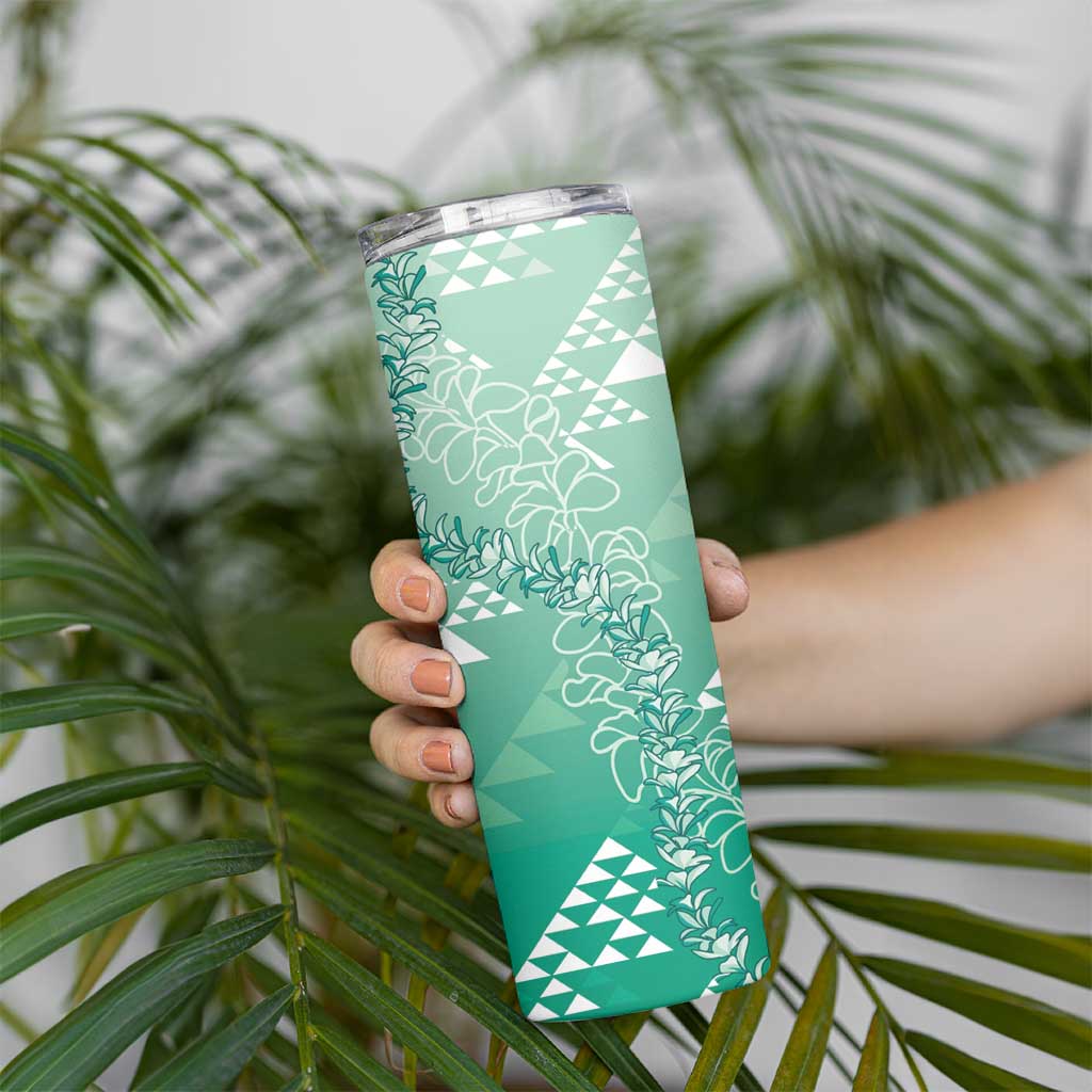 Hawaii Jade Green Kapa Skinny Tumbler Vintage 'Ohe Kāpala Motifs Mix Plumeria Leis LT7 - Polynesian Pride