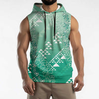 Hawaii Jade Green Kapa Sleeveless Hoodie Vintage 'Ohe Kāpala Motifs Mix Plumeria Leis LT7 - Polynesian Pride