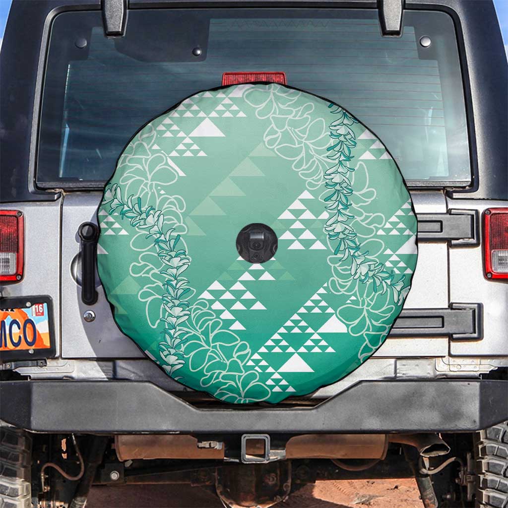 Hawaii Jade Green Kapa Spare Tire Cover Vintage 'Ohe Kāpala Motifs Mix Plumeria Leis