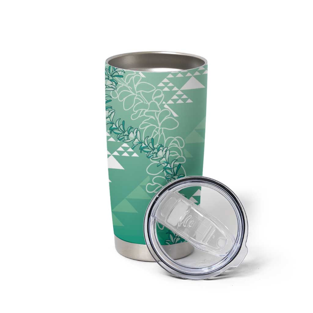 Hawaii Jade Green Kapa Tumbler Cup Vintage 'Ohe Kāpala Motifs Mix Plumeria Leis