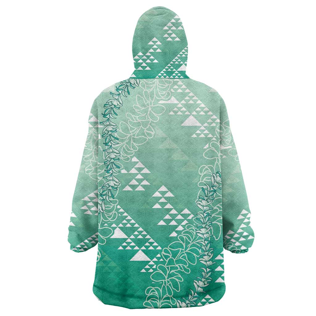 Hawaii Jade Green Kapa Wearable Blanket Hoodie Vintage 'Ohe Kāpala Motifs Mix Plumeria Leis LT7 - Polynesian Pride