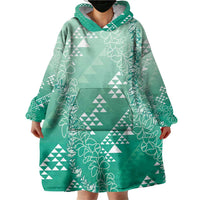 Hawaii Jade Green Kapa Wearable Blanket Hoodie Vintage 'Ohe Kāpala Motifs Mix Plumeria Leis LT7 - Polynesian Pride