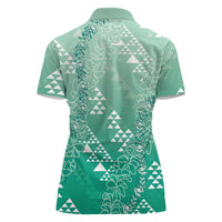 Hawaii Jade Green Kapa Women Polo Shirt Vintage 'Ohe Kāpala Motifs Mix Plumeria Leis LT7 - Polynesian Pride