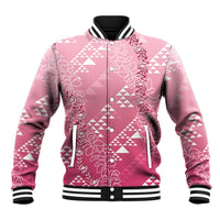 Hawaii Rose Pink Kapa Baseball Jacket Vintage 'Ohe Kāpala Motifs Mix Plumeria Leis
