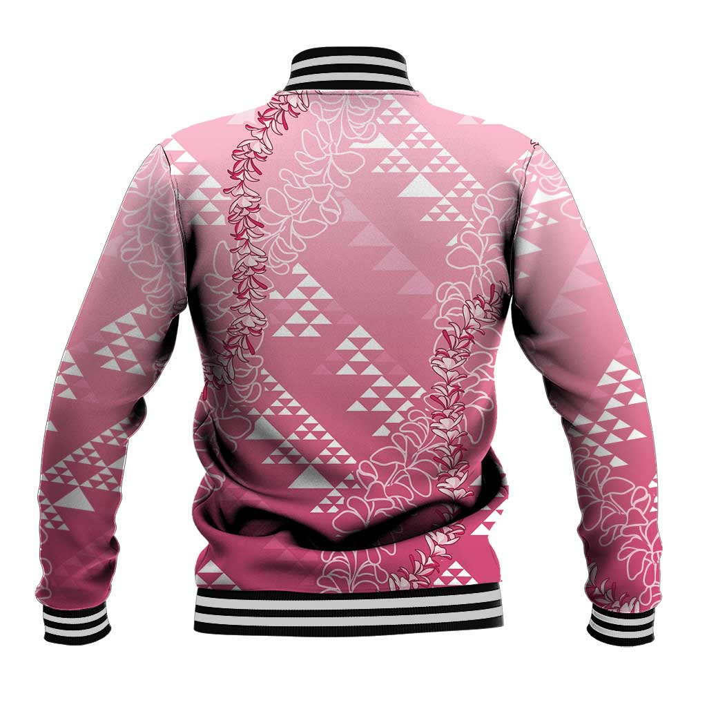Hawaii Rose Pink Kapa Baseball Jacket Vintage 'Ohe Kāpala Motifs Mix Plumeria Leis