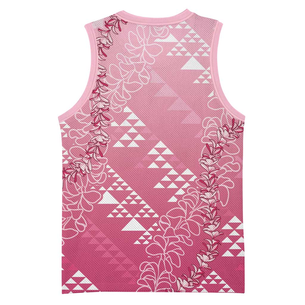 Hawaii Rose Pink Kapa Basketball Jersey Vintage 'Ohe Kāpala Motifs Mix Plumeria Leis