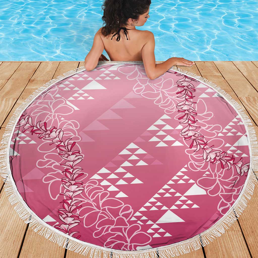 Hawaii Rose Pink Kapa Beach Blanket Vintage 'Ohe Kāpala Motifs Mix Plumeria Leis