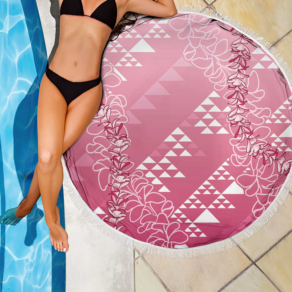 Hawaii Rose Pink Kapa Beach Blanket Vintage 'Ohe Kāpala Motifs Mix Plumeria Leis