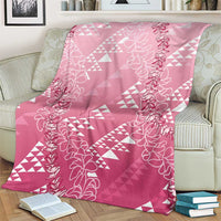 Hawaii Rose Pink Kapa Blanket Vintage 'Ohe Kāpala Motifs Mix Plumeria Leis