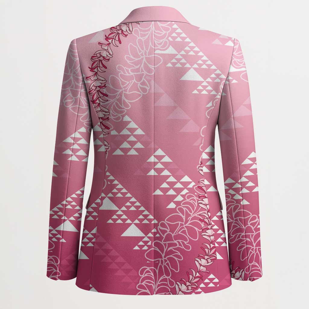 Hawaii Rose Pink Kapa Blazer Vintage 'Ohe Kāpala Motifs Mix Plumeria Leis