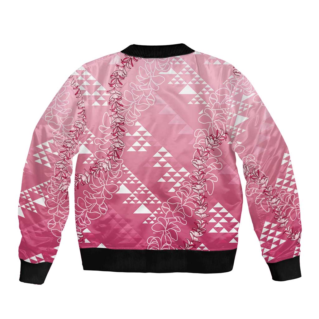 Hawaii Rose Pink Kapa Bomber Jacket Vintage 'Ohe Kāpala Motifs Mix Plumeria Leis