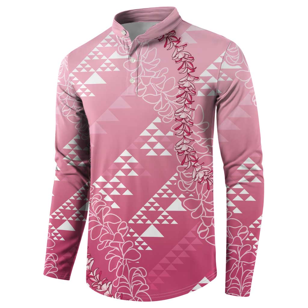 Hawaii Rose Pink Kapa Button Sweatshirt Vintage 'Ohe Kāpala Motifs Mix Plumeria Leis