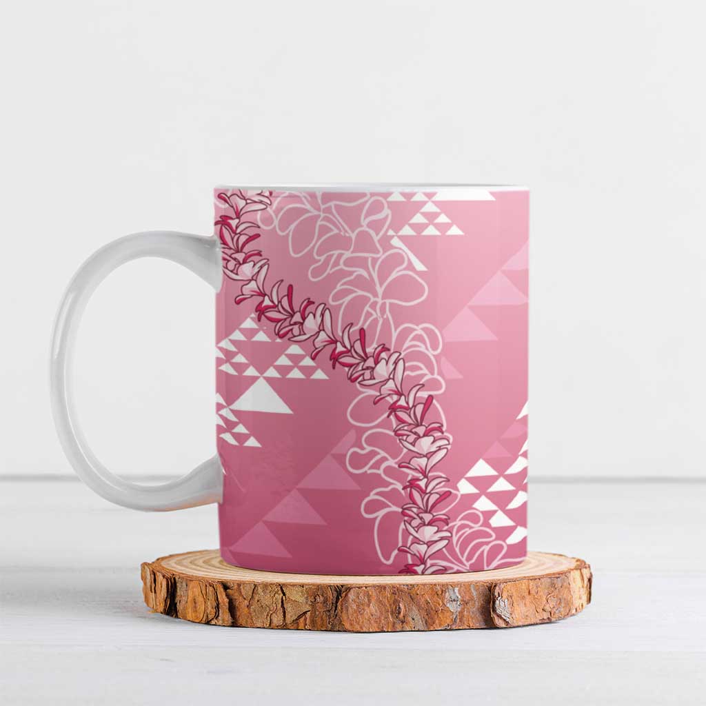 Hawaii Rose Pink Kapa Ceramic Mug Vintage 'Ohe Kāpala Motifs Mix Plumeria Leis