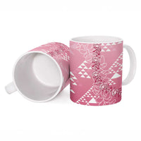 Hawaii Rose Pink Kapa Ceramic Mug Vintage 'Ohe Kāpala Motifs Mix Plumeria Leis