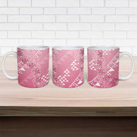 Hawaii Rose Pink Kapa Ceramic Mug Vintage 'Ohe Kāpala Motifs Mix Plumeria Leis