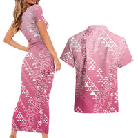 Hawaii Rose Pink Kapa Couples Matching Short Sleeve Bodycon Dress and Hawaiian Shirt Vintage 'Ohe Kāpala Motifs Mix Plumeria Leis LT7 - Polynesian Pride