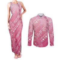 Hawaii Rose Pink Kapa Couples Matching Tank Maxi Dress and Long Sleeve Button Shirt Vintage 'Ohe Kāpala Motifs Mix Plumeria Leis LT7 Rose Pink - Polynesian Pride