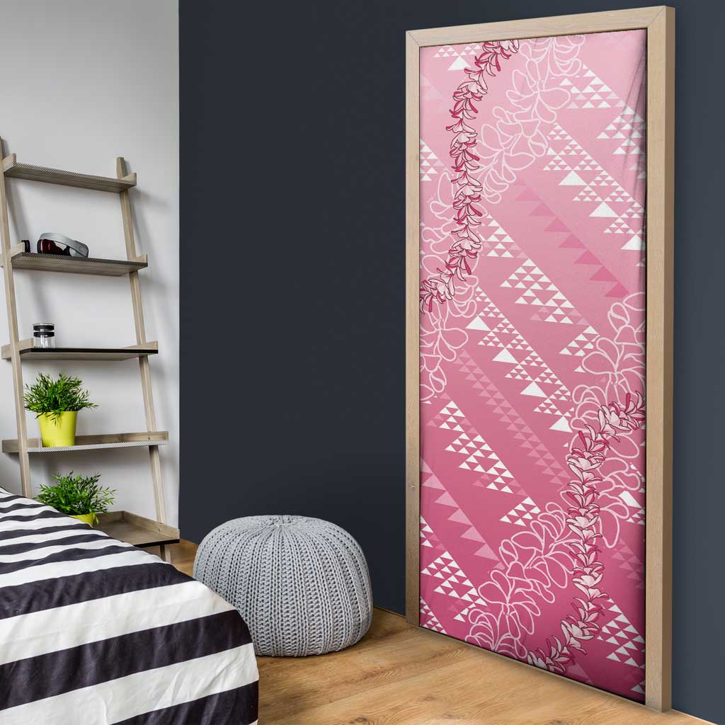 Hawaii Rose Pink Kapa Door Cover Vintage 'Ohe Kāpala Motifs Mix Plumeria Leis