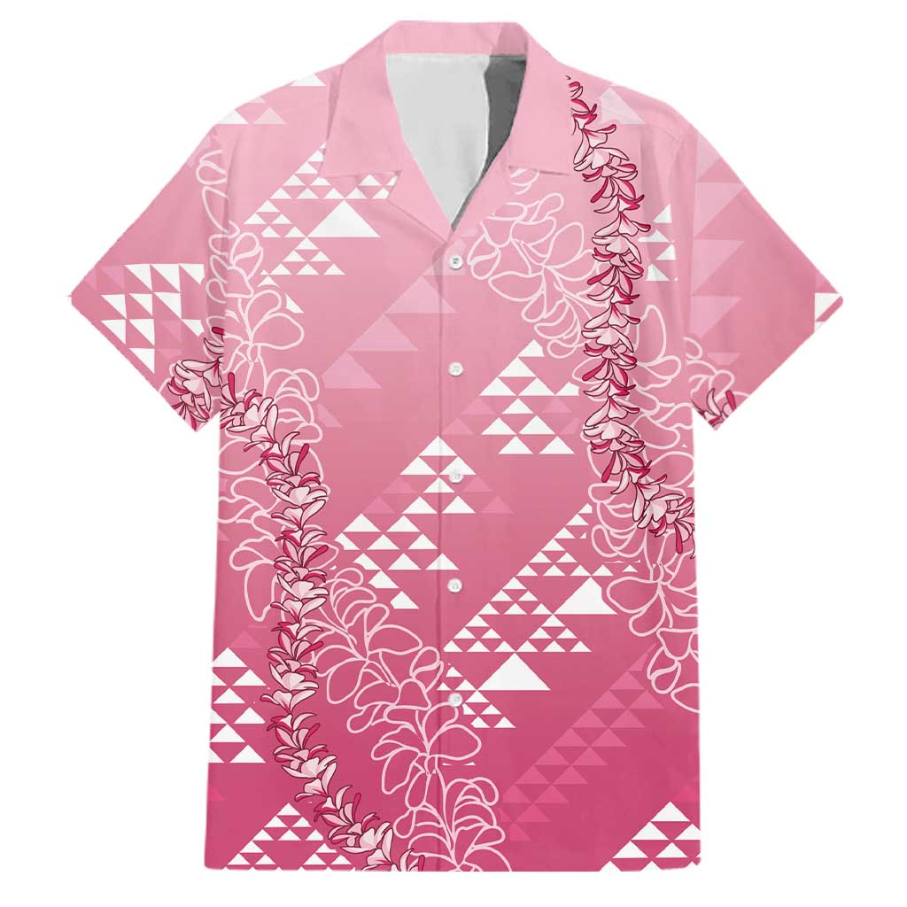 Hawaii Rose Pink Kapa Family Matching Long Sleeve Bodycon Dress and Hawaiian Shirt Vintage 'Ohe Kāpala Motifs Mix Plumeria Leis LT7 Dad's Shirt - Short Sleeve Rose Pink - Polynesian Pride