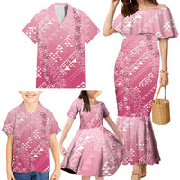 Hawaii Rose Pink Kapa Family Matching Mermaid Dress and Hawaiian Shirt Vintage 'Ohe Kāpala Motifs Mix Plumeria Leis LT7 - Polynesian Pride