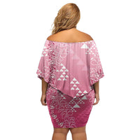 Hawaii Rose Pink Kapa Family Matching Off Shoulder Short Dress and Hawaiian Shirt Vintage 'Ohe Kāpala Motifs Mix Plumeria Leis LT7 - Polynesian Pride