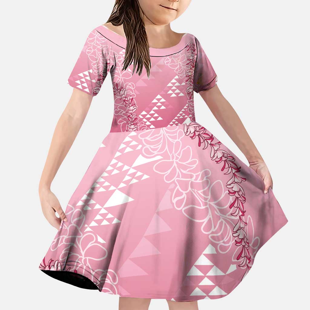 Hawaii Rose Pink Kapa Family Matching Puletasi and Hawaiian Shirt Vintage 'Ohe Kāpala Motifs Mix Plumeria Leis LT7 Daughter's Dress Rose Pink - Polynesian Pride