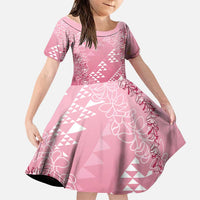 Hawaii Rose Pink Kapa Family Matching Short Sleeve Bodycon Dress and Hawaiian Shirt Vintage 'Ohe Kāpala Motifs Mix Plumeria Leis LT7 Daughter's Dress Rose Pink - Polynesian Pride