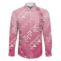 Hawaii Rose Pink Kapa Family Matching Summer Maxi Dress and Hawaiian Shirt Vintage 'Ohe Kāpala Motifs Mix Plumeria Leis LT7 Dad's Shirt - Long Sleeve Rose Pink - Polynesian Pride