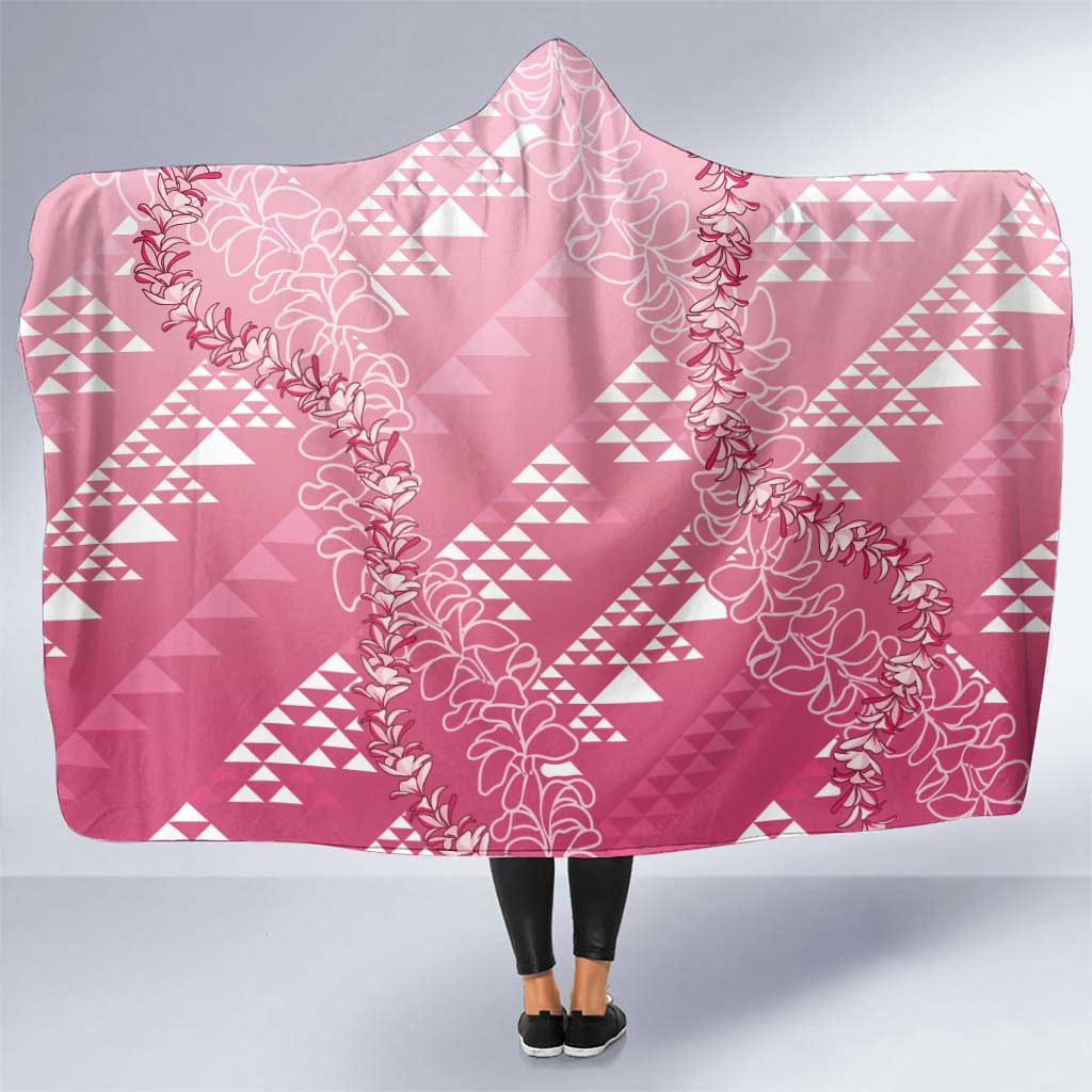 Hawaii Rose Pink Kapa Hooded Blanket Vintage 'Ohe Kāpala Motifs Mix Plumeria Leis