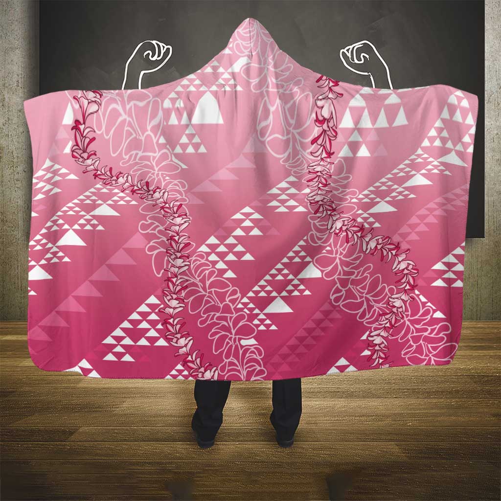 Hawaii Rose Pink Kapa Hooded Blanket Vintage 'Ohe Kāpala Motifs Mix Plumeria Leis
