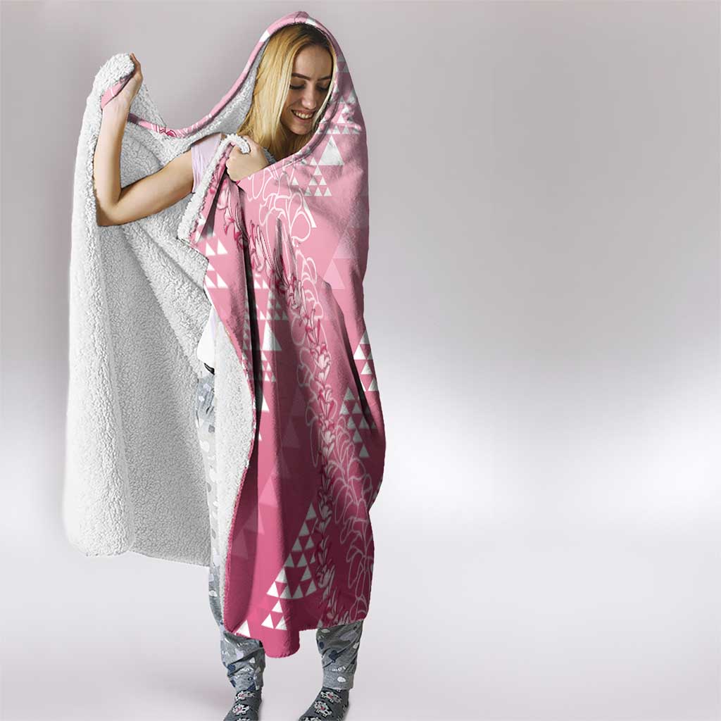 Hawaii Rose Pink Kapa Hooded Blanket Vintage 'Ohe Kāpala Motifs Mix Plumeria Leis