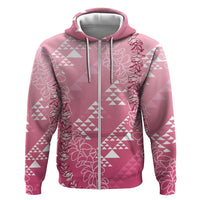 Hawaii Rose Pink Kapa Hoodie Vintage 'Ohe Kāpala Motifs Mix Plumeria Leis LT7 Zip Hoodie Rose Pink - Polynesian Pride