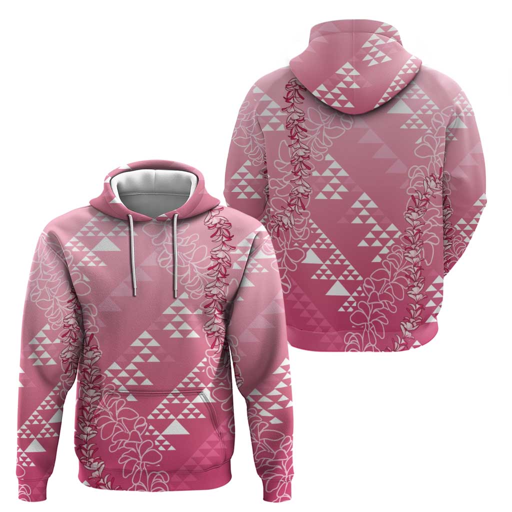 Hawaii Rose Pink Kapa Hoodie Vintage 'Ohe Kāpala Motifs Mix Plumeria Leis LT7 - Polynesian Pride