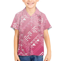 Hawaii Rose Pink Kapa Kid Hawaiian Shirt Vintage 'Ohe Kāpala Motifs Mix Plumeria Leis LT7 Kid Rose Pink - Polynesian Pride