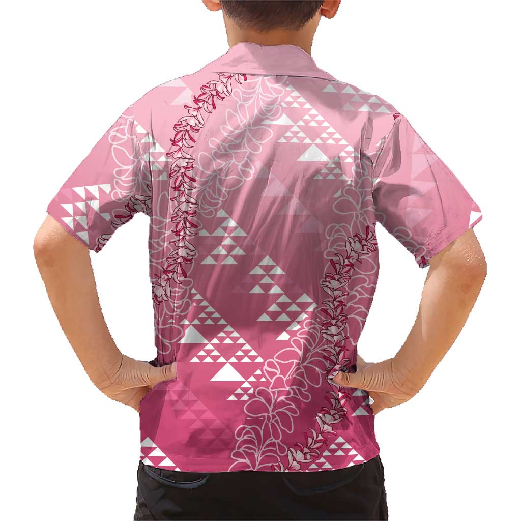 Hawaii Rose Pink Kapa Kid Hawaiian Shirt Vintage 'Ohe Kāpala Motifs Mix Plumeria Leis LT7 - Polynesian Pride