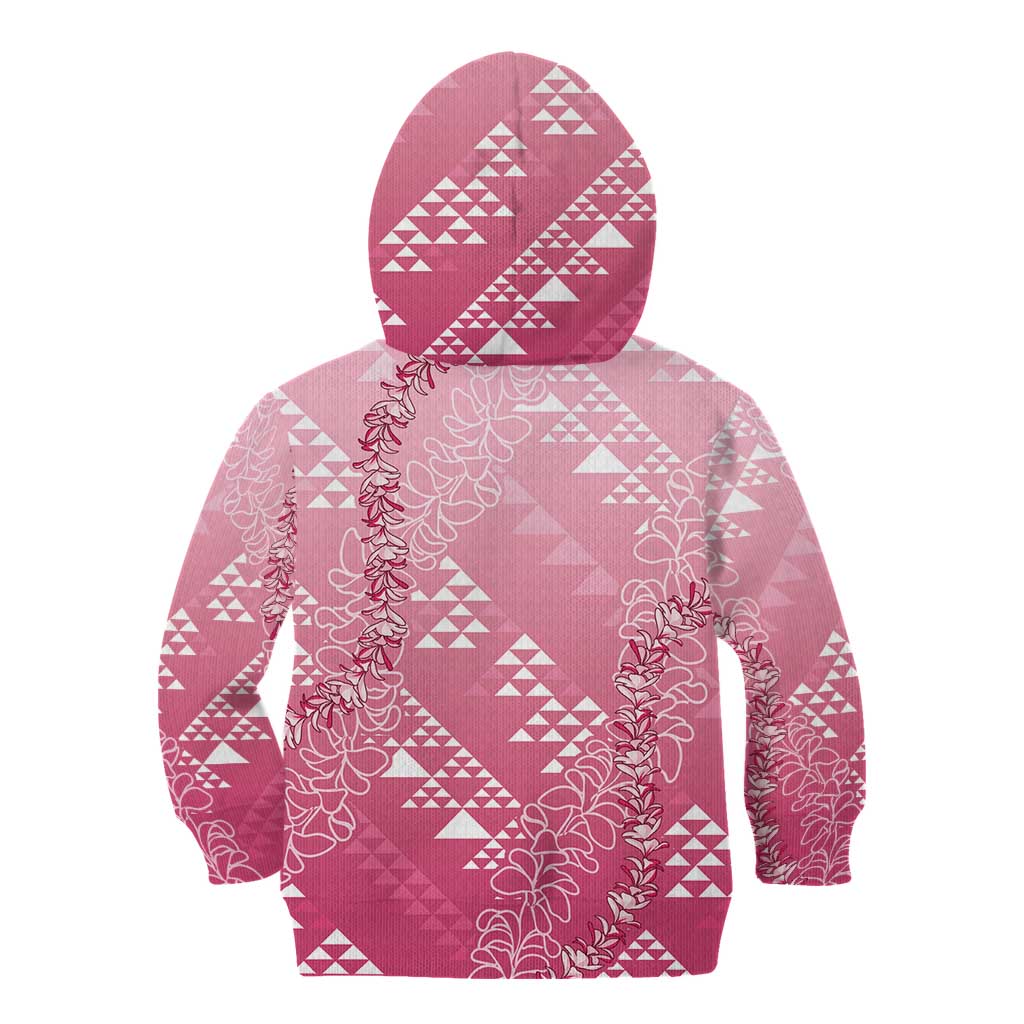 Hawaii Rose Pink Kapa Kid Hoodie Vintage 'Ohe Kāpala Motifs Mix Plumeria Leis