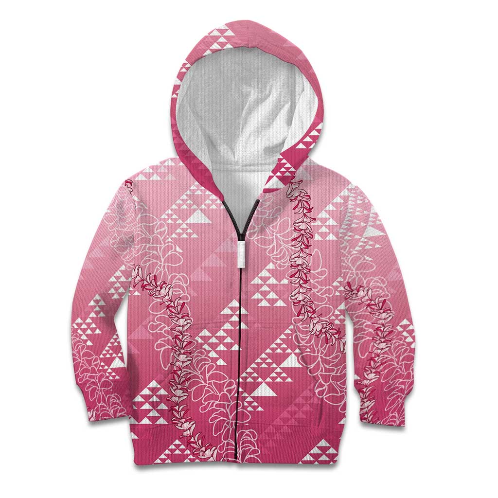 Hawaii Rose Pink Kapa Kid Hoodie Vintage 'Ohe Kāpala Motifs Mix Plumeria Leis