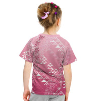 Hawaii Rose Pink Kapa Kid T Shirt Vintage 'Ohe Kāpala Motifs Mix Plumeria Leis