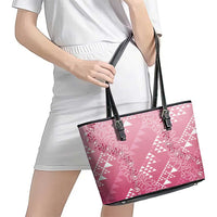 Hawaii Rose Pink Kapa Leather Tote Bag Vintage 'Ohe Kāpala Motifs Mix Plumeria Leis