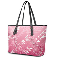 Hawaii Rose Pink Kapa Leather Tote Bag Vintage 'Ohe Kāpala Motifs Mix Plumeria Leis