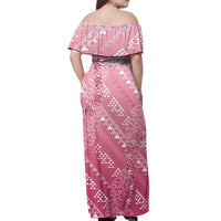 Hawaii Rose Pink Kapa Off Shoulder Maxi Dress Vintage 'Ohe Kāpala Motifs Mix Plumeria Leis