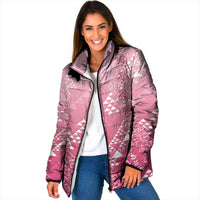 Hawaii Rose Pink Kapa Padded Jacket Vintage 'Ohe Kāpala Motifs Mix Plumeria Leis